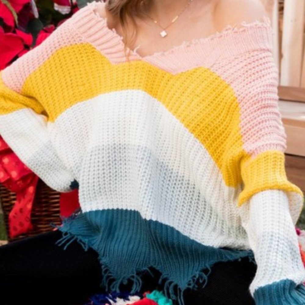 Distressed Striped Sweater
